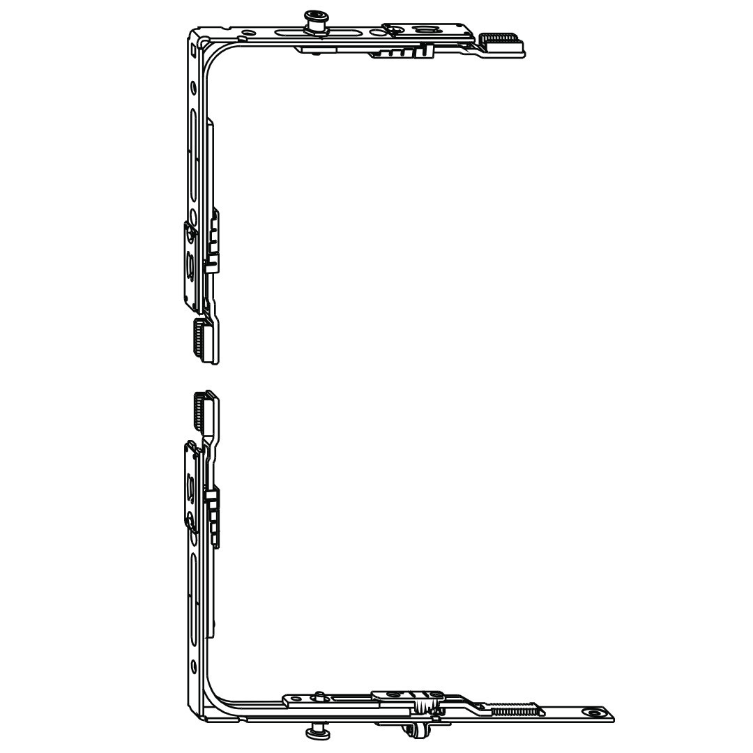 Eckumlenkung oben und Eckumlenkung unten von einem Dreh-Kipp-Beschlag.