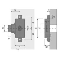 HETTICH Set Drehstangenschloss, D 25, zum Anschrauben, links